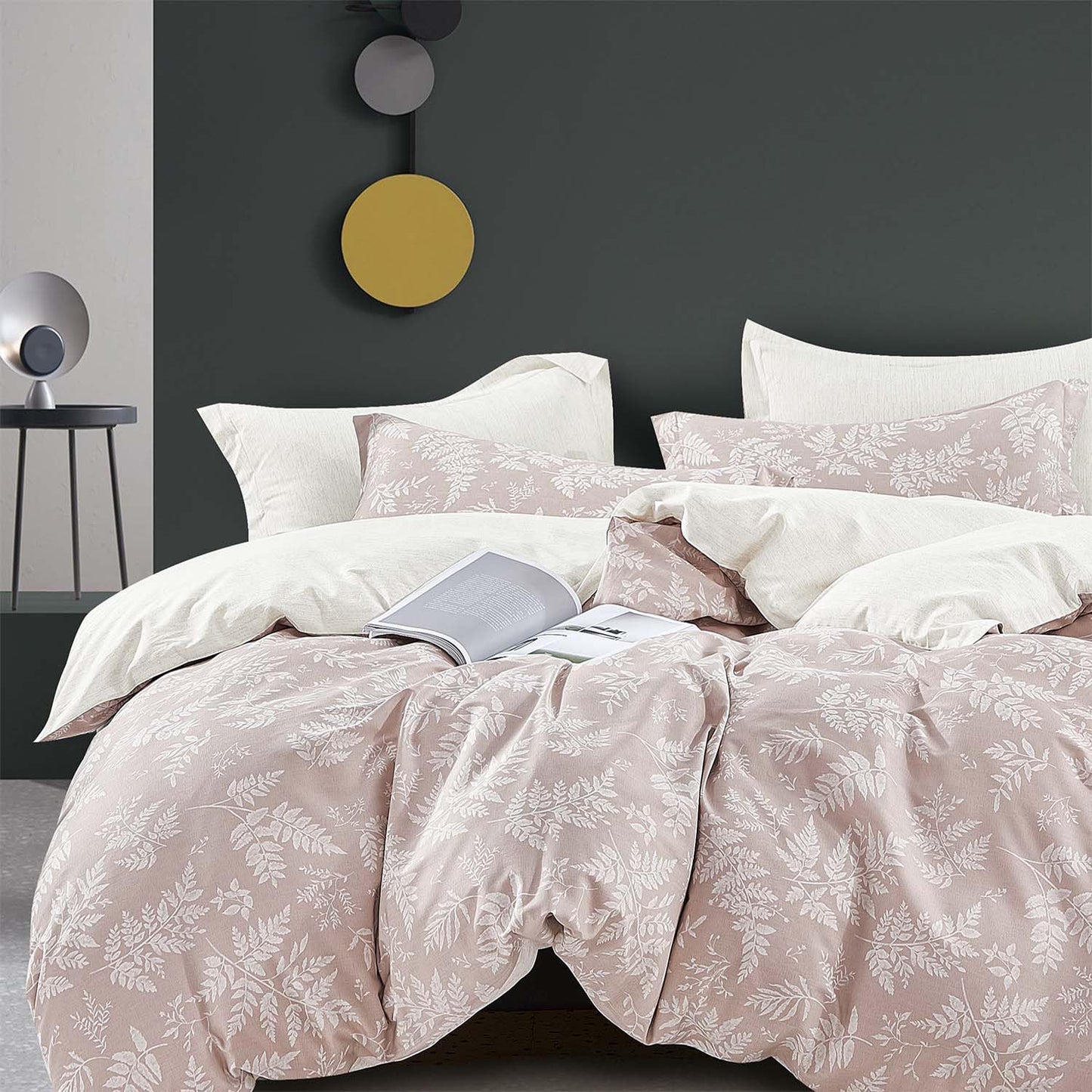 Botanic Bliss King Cotton Duvet Set - Dusty Pink & Beige - - duvet set