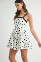Polka Dot Mini Dress with Ricrac Trim Strap – Fun Polka Dot Pattern, Fluttering, Unique Ricrac Trim Strap, Playful and Stylish Mini Dress, Versatile Summer Dress - Cream - ST25JK983762