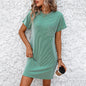 Women's Summer Casual Contrast Color Twisted Short Sleeve Dress With Pocket