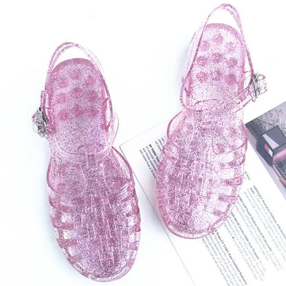 Women's Roman Sandals Retro Flat Toe Jelly Girls