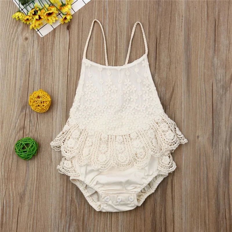 Sleeveless Ruffles Lace Jumpsuit For Baby