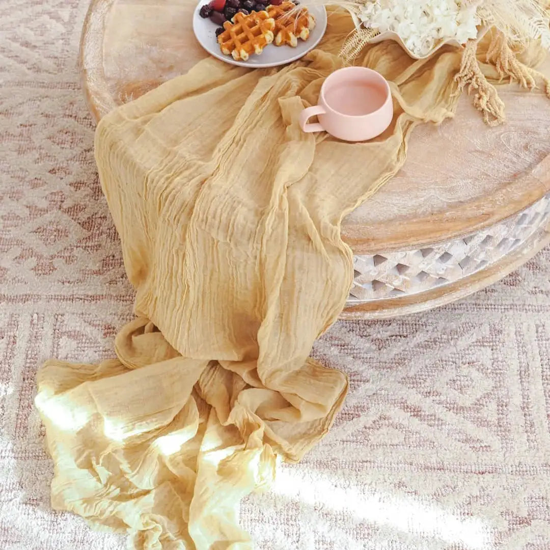 Semi-Sheer Gauze Table Runner Sage Cheesecloth Table Setting