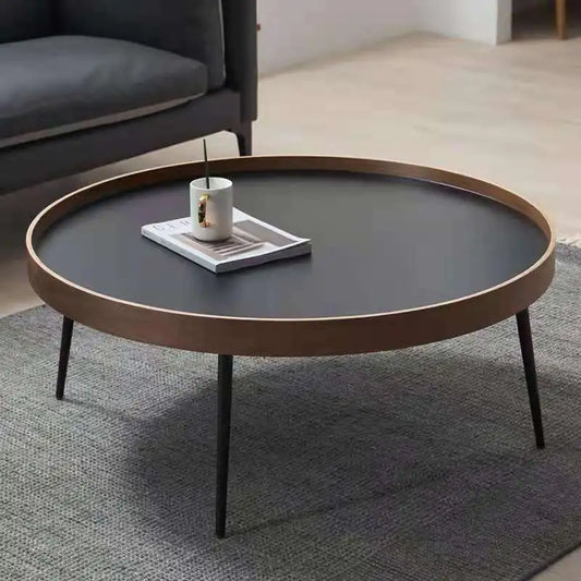 Nordic Modern Minimalist Round Coffee Table Set - Nikolai Black Noodles with Walnut Product size 50 80 circle combination - tables
