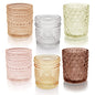 12 pc Embossed Multi Colored Glass Votive Candle Holder Set - Multicolor 12 - candle holder