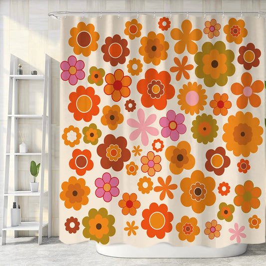 Vintage 70s Fabric Shower Curtains with Hooks 72 X 72 inch - Kia Day Design