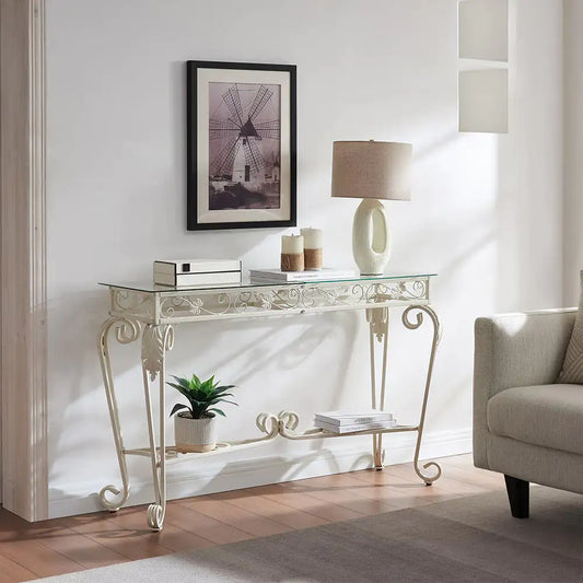 Tempered Glass Console Table with Storage Shelves - Kia Day Design