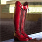 Knee-High Studded Lace-Up Chunky Heeled Boots - Red 39 - heeled boots