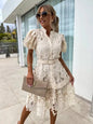 2024 Spring/Summer Short Sleeve Lace Button Dress - Kia Day Design