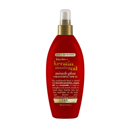 OGX Frizz-Free + Keratin Smoothing Oil Miracle Gloss Spray 5 in 1 De-frizz & Shiny Hair Argan Oil