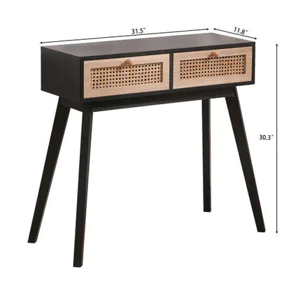 Solid Wood Side Table with Two Rattan Drawers - Kia Day Design