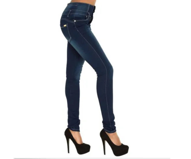 High-Waisted Slim Fit Multi-Button Jeans - Kia Day Design