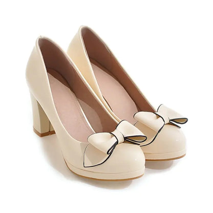 Women's Bowknot Chunky Heel Shoes