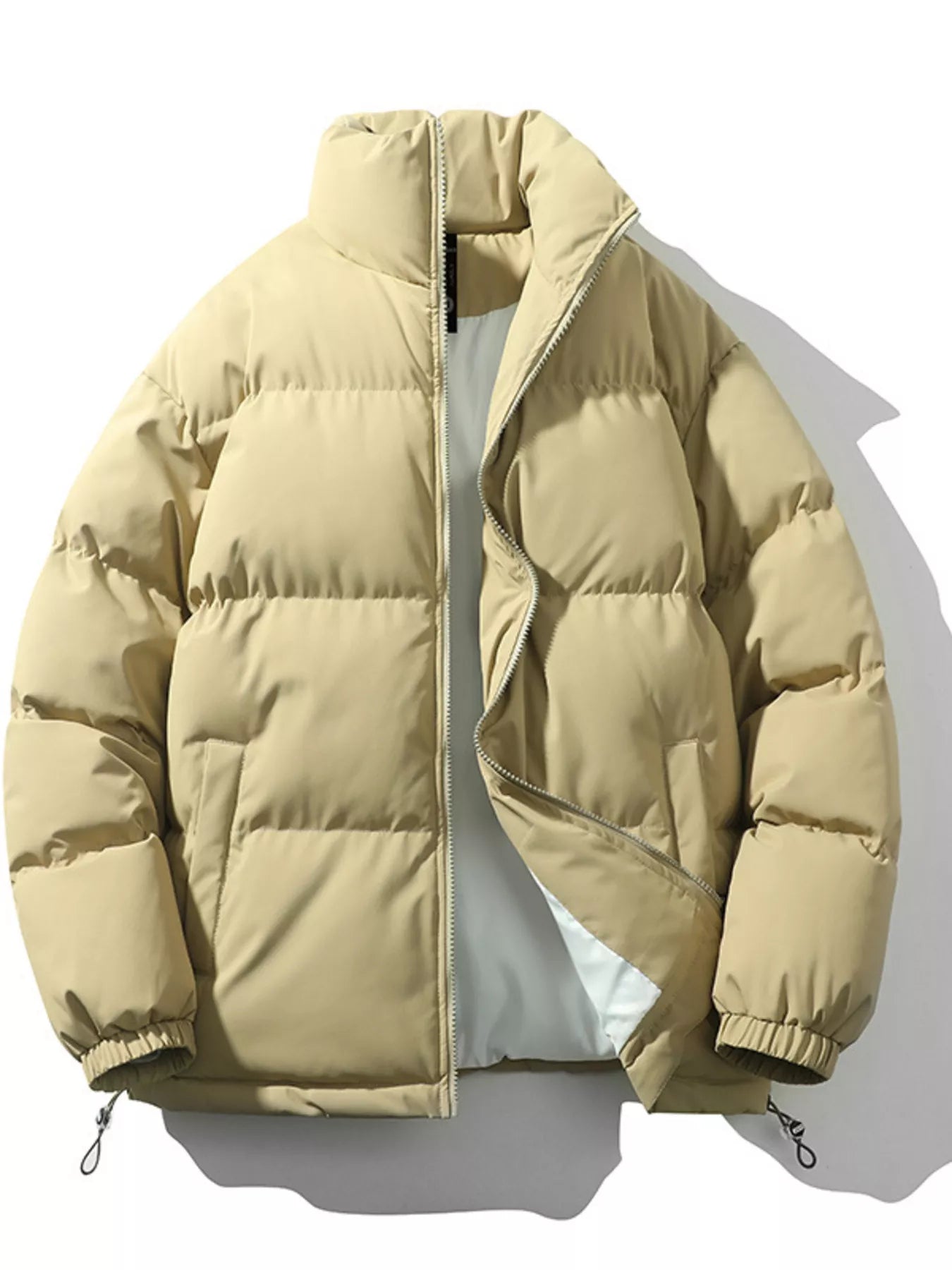 Men's Full Size Padded Zip Up Puffer Jacket Plus Size - Tan -