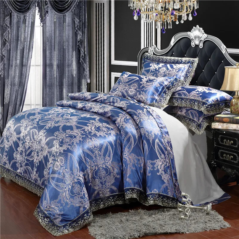 Duvet Cover Set Quilt Cover Lace Edge Jacquard Weave Bedding Set