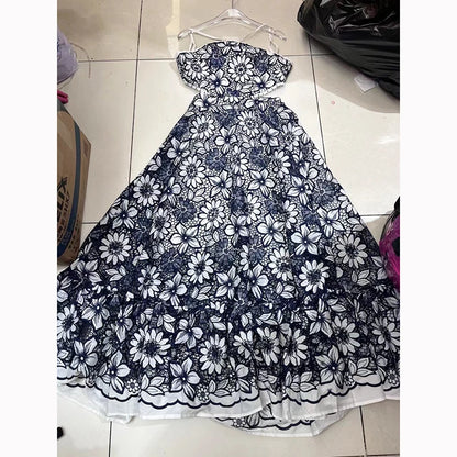 Vintage Long Print Dress Strapless Dress for Women