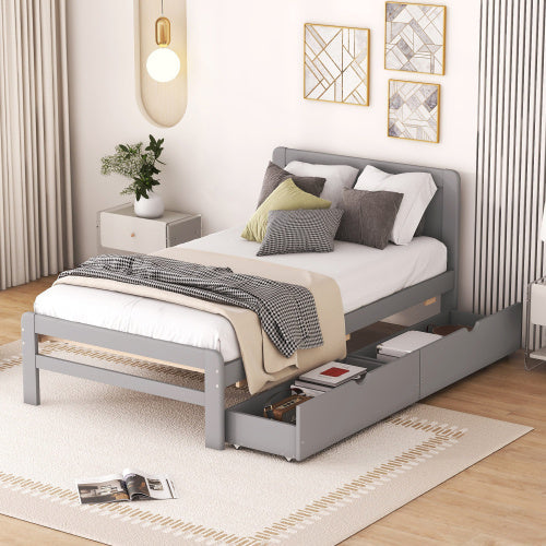Modern Design Twin Size Platform Bed Frame With Trundle For White Washed Color - Grey -