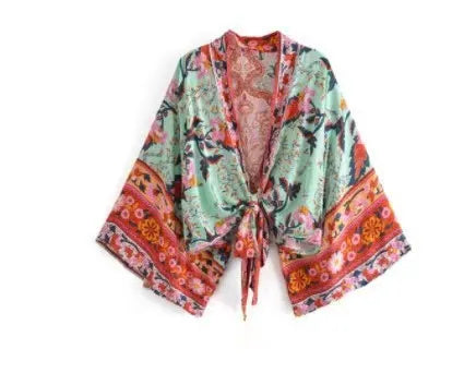 Kimono Shirt Floral Batwing Sleeves