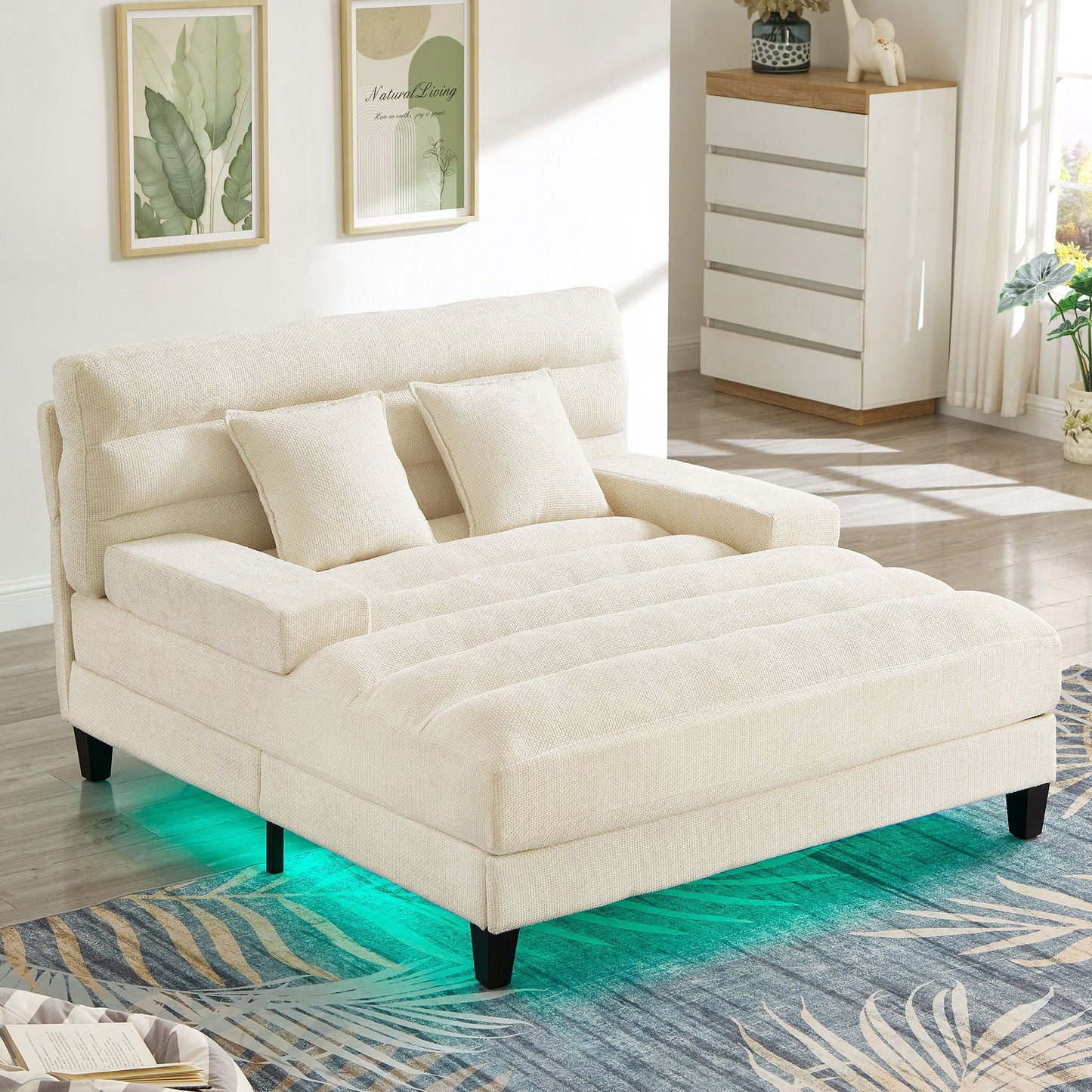 Chaise Bed Lounge Sofa Chair With Adjustable Backrest And LED Light Strip- Unique Piece Furniture- {{Product type}}