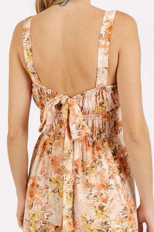 Mittoshop Flower Print Gathered Bust Sleeveless Jumpsuit - -