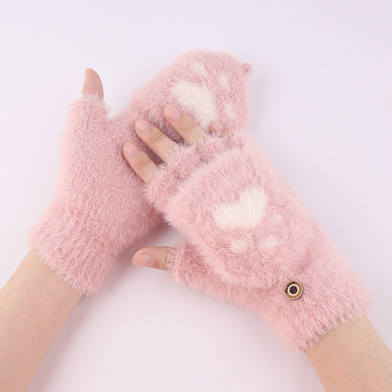 Winter Cat Claw Knit Gloves - Pink 1 Pair - gloves