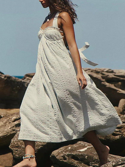 Sweetheart Neck Midi Dress - White -
