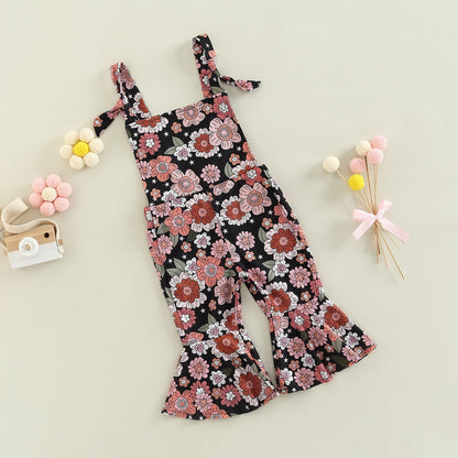 Girls' Floral Print Bell-bottom Pants Jumpsuit- Baby Joy- {{Product type}}