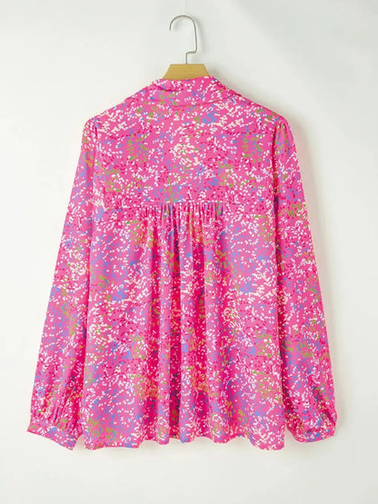 Printed Long Sleeve Blouse - -