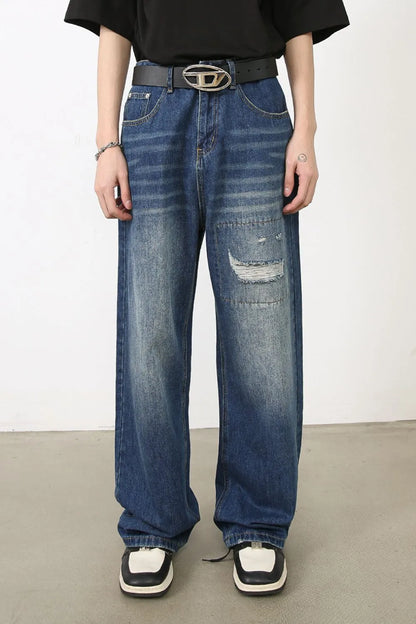Men's Distressed Jeans with Pockets - -
