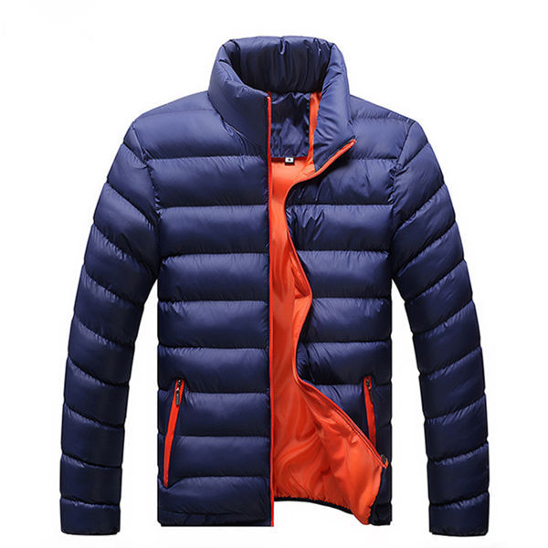 Mens Winter Coat with Standing Collar and Down Filling - Navy-red 4XL - coat