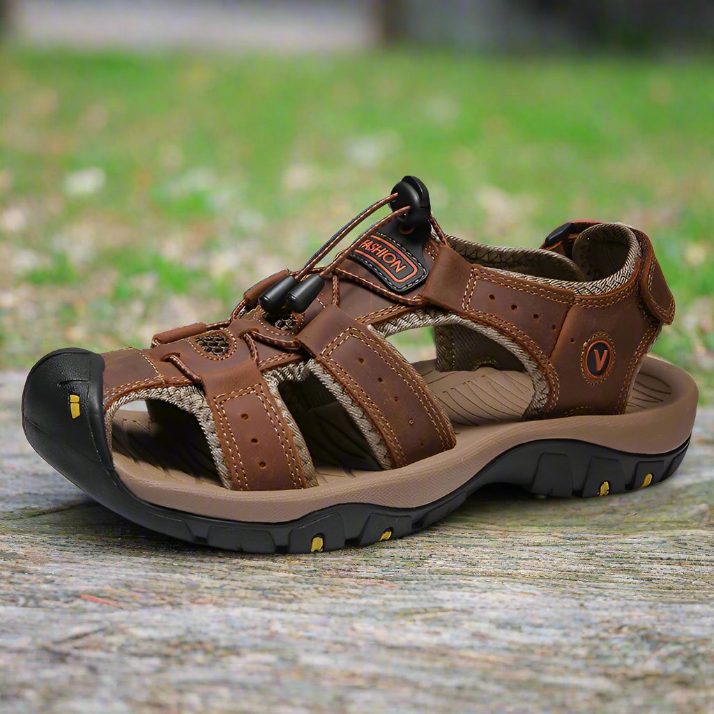 Large Size Real Genuine Leather Outdoor Summer Beach Leather Sandals