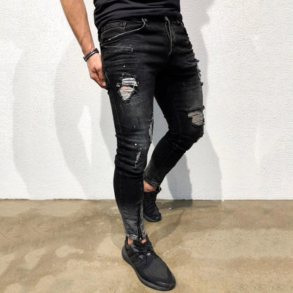 Mens Distressed Denim Jeans - Black M - jeans