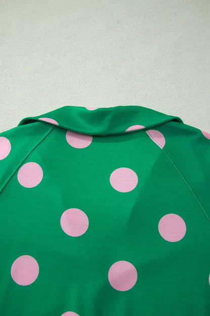 Polka Dot Print V Neck Tee Short Set- Shopimist- {{Product type}}
