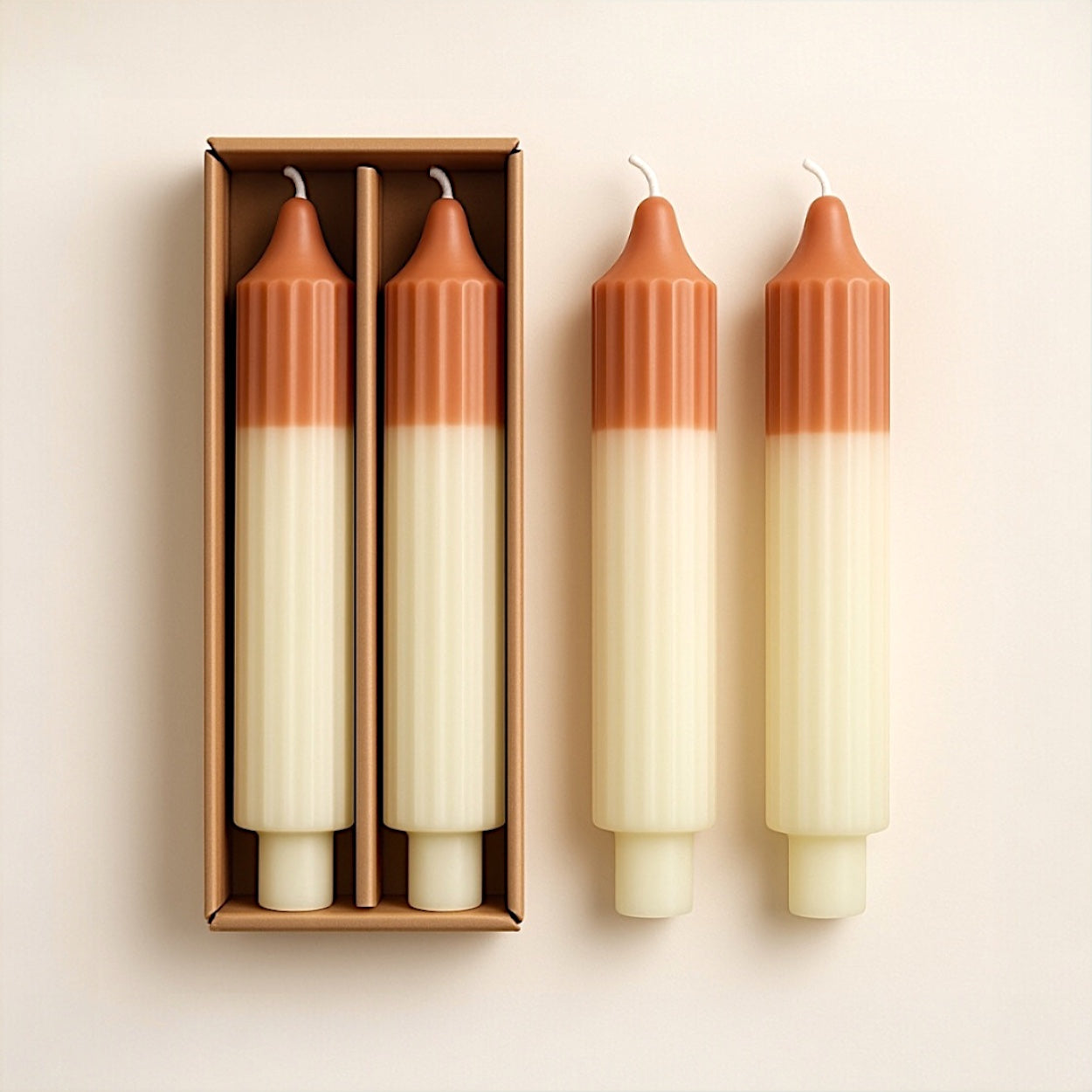 Camel & Mint Two-Tone Pleated Taper Candles | Set of 2 - - Candles & Accessories