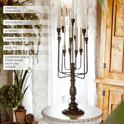 13 Taper Candle Black Iron Candelabra - - General