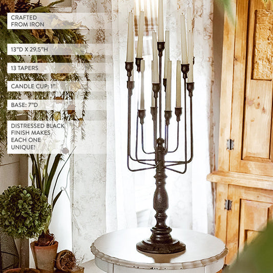13 Taper Candle Black Iron Candelabra - - candle holder