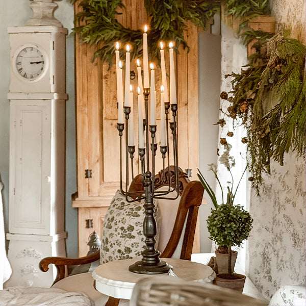 13 Taper Candle Black Iron Candelabra - - General