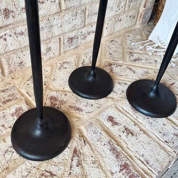 Tall Flared Black Iron Candle Holders, Set of 3 - - Sale