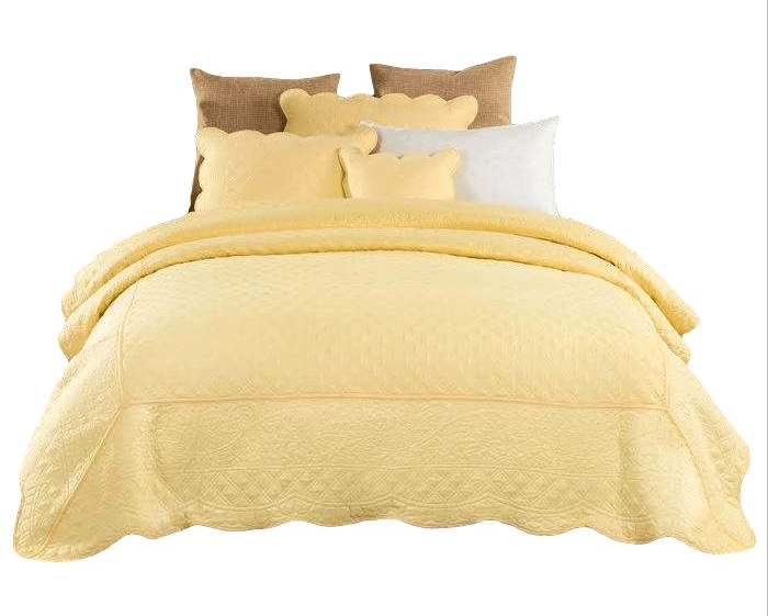 Tache Buttercup Puffs Yellow Diamond Matelasse Scalloped Quilt Set (YELLEMDES) - - Quilt / Bedspread