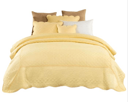 Tache Buttercup Puffs Yellow Diamond Matelasse Scalloped Quilt Set (YELLEMDES) - - Quilt / Bedspread