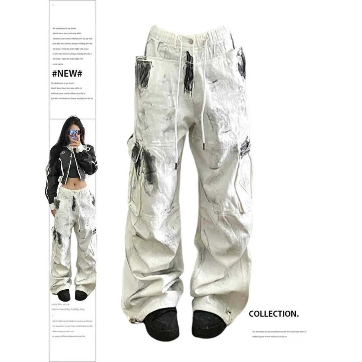 Y2K Vintage White Cargo Jeans - High Waist - -