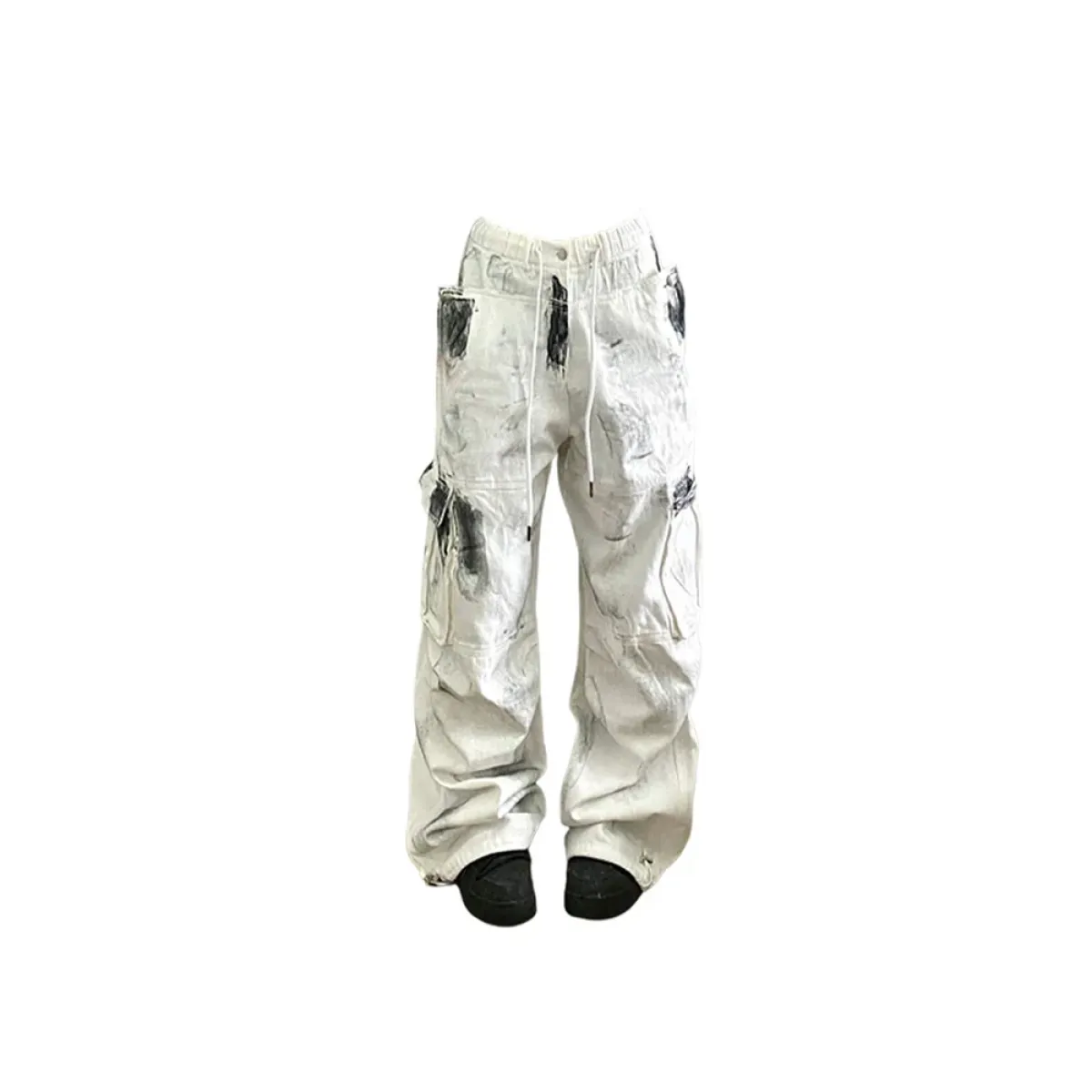 Y2K Vintage White Cargo Jeans - High Waist - -