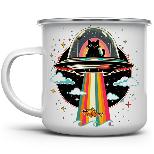 Cat UFO Abduction Camp Mug - - Mug