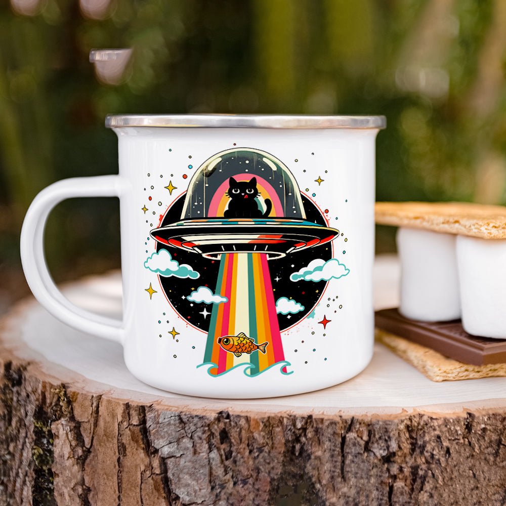 Cat UFO Abduction Camp Mug - -
