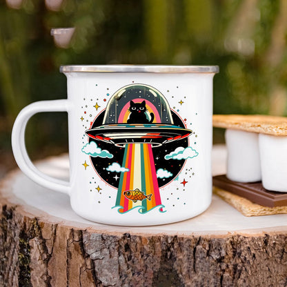 Cat UFO Abduction Camp Mug - -