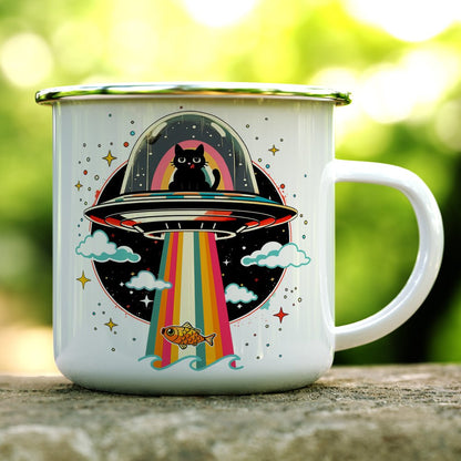 Cat UFO Abduction Camp Mug - -