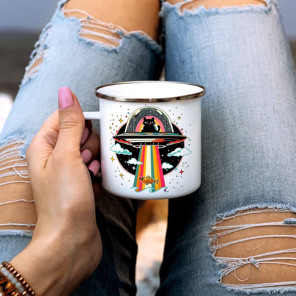 Cat UFO Abduction Camp Mug - -