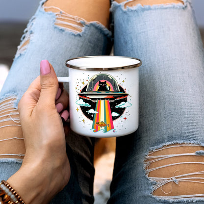 Cat UFO Abduction Camp Mug - -