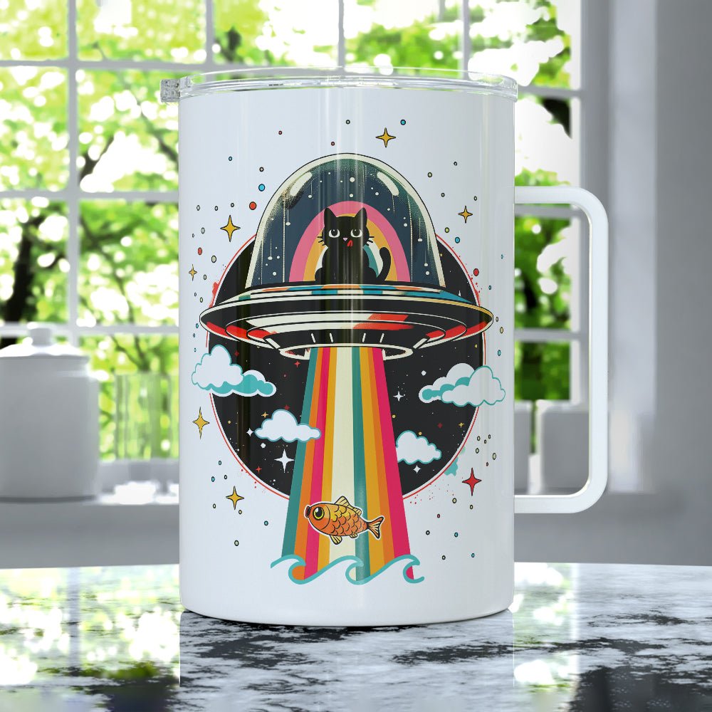 Cat UFO Abduction Insulated Travel Mug - -