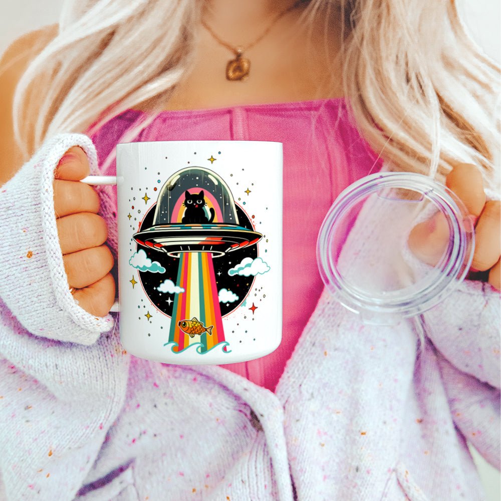 Cat UFO Abduction Insulated Travel Mug - -