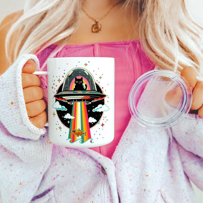 Cat UFO Abduction Insulated Travel Mug - -